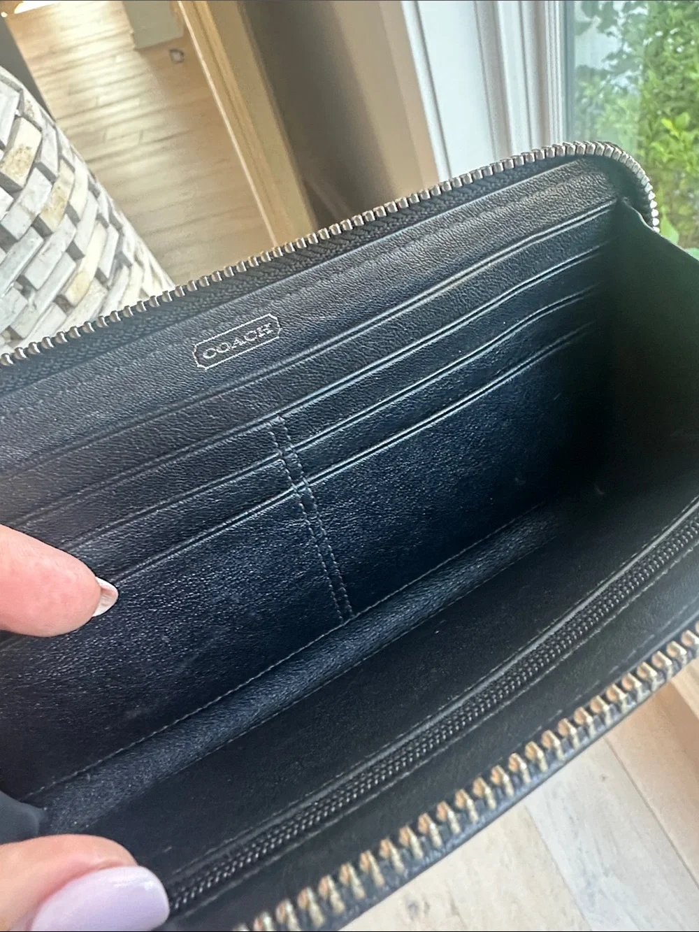 Coach Black Signature Wristlet with Silver Plaque
